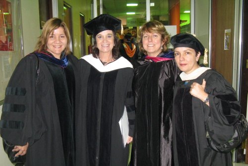 Dr. Jiménez Rivero (UPR), Rosa Montero, Dr. Pérez (UPR), and Dr. Serra (SSU), after Rosa Montero received a Doctorate Honoris Causa from the Universidad of Puerto Rico